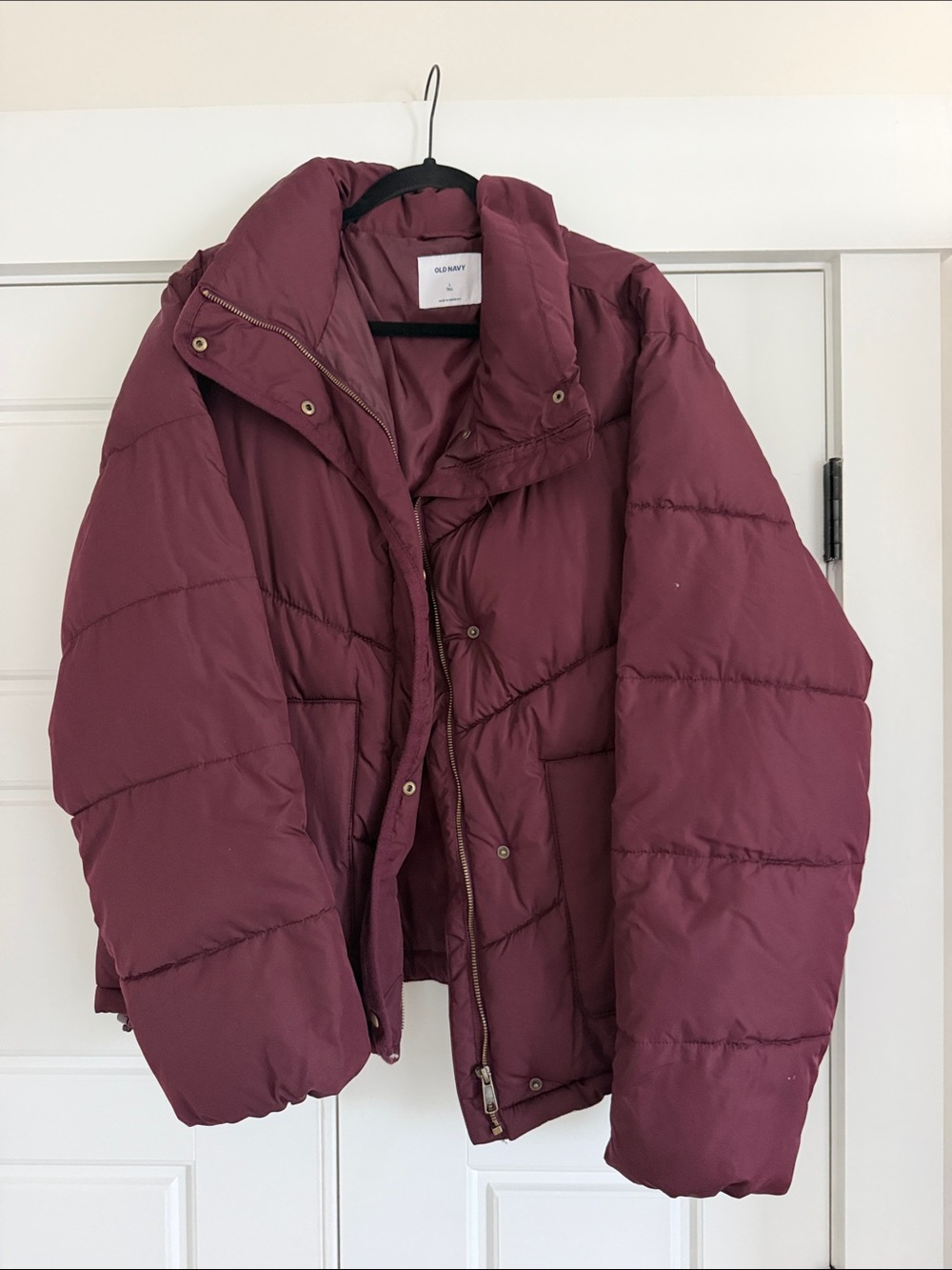 Old Navy Women's Burgundy Puffer Jacket - Large Tall